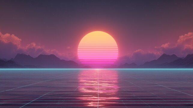retro 80s background wallpaper with neon grid and vibrant synth colors