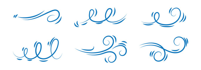 Doodle wind line sketch set. Hand drawn doodle wind motion, air blow, swirl elements. Sketch drawn air blow motion, smoke flow art, abstract line. Isolated on Dark background . vector illustration.