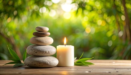 Obraz premium Zen stones and candle in nature