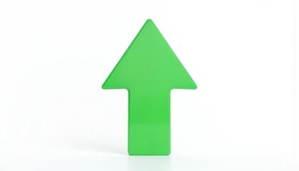 Minimalistic 3D render green arrow pointing up against white background. Simple shape, highly detailed, high resolution graphic. Represents growth, progress, success, positive direction in business,