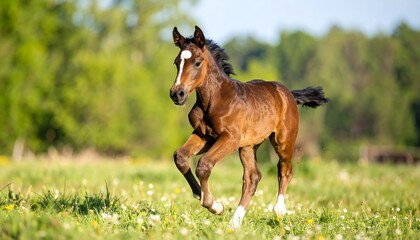 Fototapeta premium A foal running in a meadow