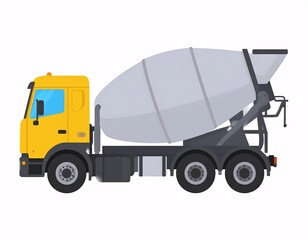 Fototapeta premium Bright Yellow Cement Mixer Truck with Large Drum on White Background
