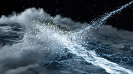 Innovative cloud seeding technology disperses synthetic ice particles into a cloudy sky, potentially enhancing precipitation and mitigating drought conditions