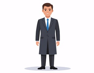 Fototapeta premium Friendly Male Character in a Dark Overcoat and Suit, Full-Length Vector Portrait.
