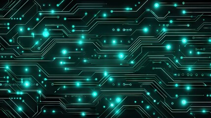 Fototapeta premium Teal glowing circuit board pattern design.