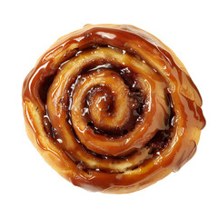 Fototapeta premium Top View of a Glazed Cinnamon Roll with Swirled Layers