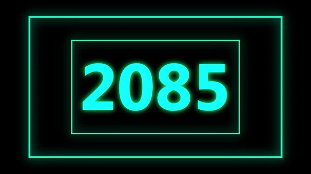 2085 number neon text background animation. Glowing neon sign blue colors digit number background.2085 colored text. Laser vintage effect. Infinite video animation numbers represents the new