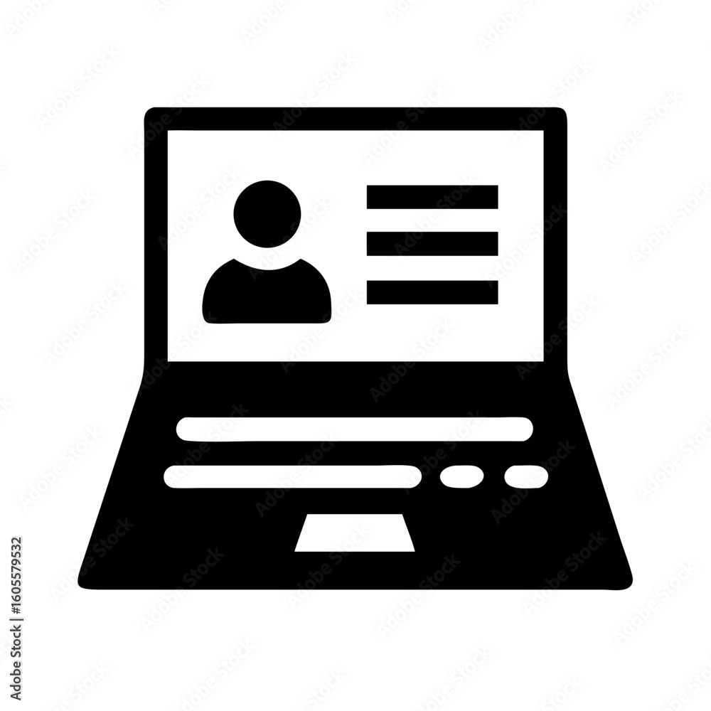 Poster Laptop computer with profile information and menu icon for online account management and user interface design