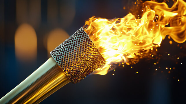 An Olympic Games torch with a flame, symbolizing unity and competition.