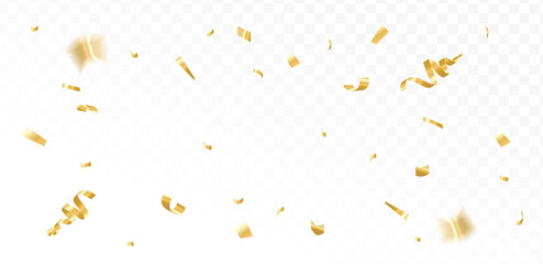 Confetti explosion on a transparent background. Shiny shiny golden paper pieces fly and spread around. gold colorful.vector illustration	