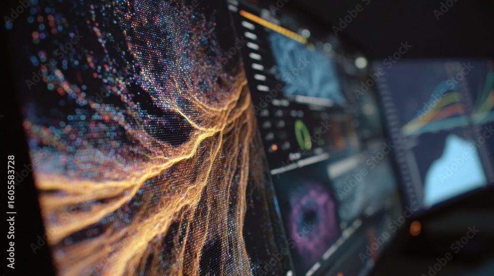 Aufkleber vivid data visualization revealing complex lithography process through dynamic graphs, charts, and p