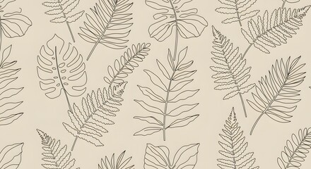 Botanical line seamless pattern forest design
