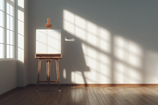 Canva Blank Canvas on Wooden Easel in Sunlit Room
