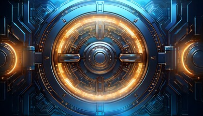 Obraz premium high tech vault door displaying brilliant light and innovation