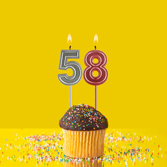Number 58 candle - Birthday candle with chocolate cupcake