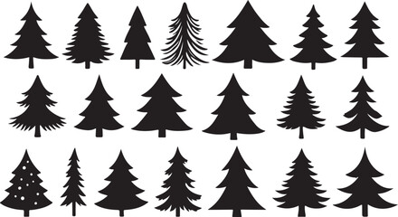 Obraz premium Diverse Evergreen Silhouettes Collection evergreen trees coniferous trees