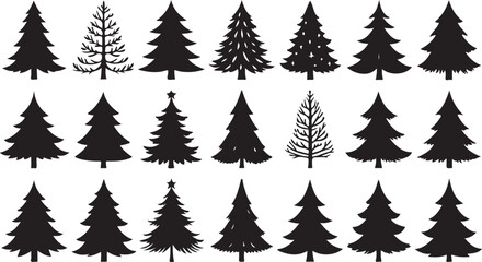 Fototapeta premium Diverse evergreen tree silhouettes with intricate branches and layered foliage evergreen trees pine trees