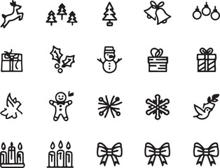 Festive holiday icons featuring animals trees gifts and decorations christmas celebration