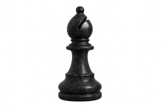 Dark gray bishop chess piece standing on a transparent background, ready to be used in any project