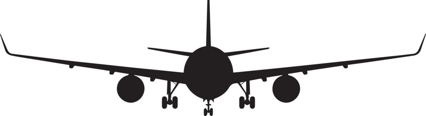 front view airplane vector silhouette of a commercial jet for logos icons signage and branding uses ai eps jpeg png formats