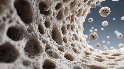 Microscopic view of a porous sorbent material capturing carbon dioxide molecules, highlighting its texture and chemical properties designed for enhanced absorption