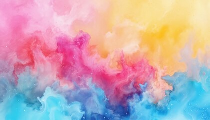 Abstract background featuring vibrant colors flowing like liquid paint. Shades of pink, blue, yellow, and orange blend smoothly, creating a dynamic, modern aesthetic for promotional events or posters.
