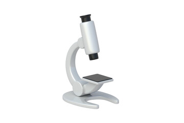 Microscope isolated on white background. Scientific tool. Laboratory equipment. Pharmaceutical instrument. 3d render
