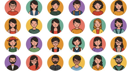 Colorful Set of Diverse People Avatar Icons for User Profiles