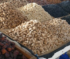 Dried fruit and roasted nuts for sale at the Chorsu market Tashkent