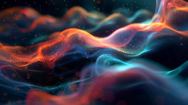 Abstract photorealistic scene of the quantum foam at Planck scale bubbling spacetime fabric in glowing color strands, cosmic background
