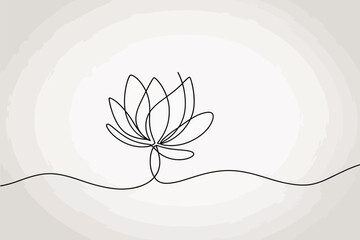 Elegant single line drawing of a blooming lotus flower on a textured background