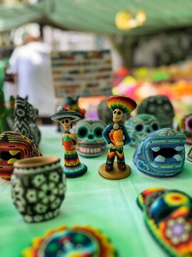 Mexican skullsdecorated with colorful chaquira