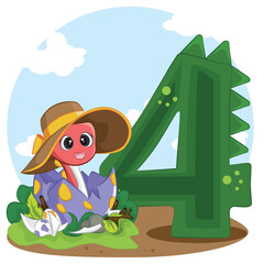 numbers 4 in the style of cute baby dino