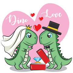 Dinosaur couple lover happy valentine's day cartoon doodle vector illustration