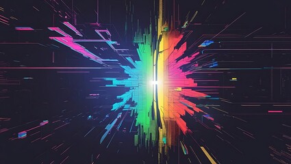 Abstract Digital Explosion of Vibrant Spectrum Colors, Representing Dynamic Data Flow, Innovation, and the Interconnectedness of Modern Technology.
