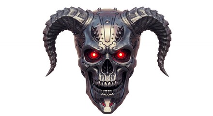 Metallic skull with horns graphic design