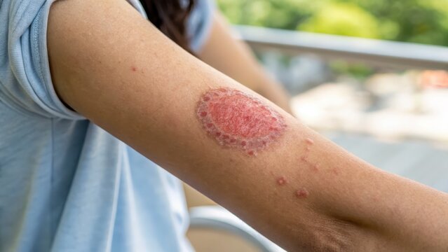 Arm with Ringworm Infection Showing Red Scaly Lesion