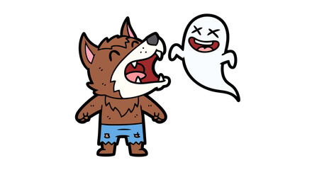 Naklejka premium Vector Cartoon Animal Character SVG Illustration with Ghost Spirit in Flat Modern Style for Web and Mobile Design