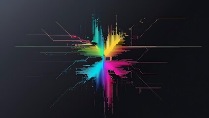 Digital innovation concept with a vibrant color spectrum explosion and futuristic circuit lines on a dark background