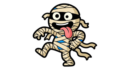Illustration Vector SVG of a Cartoon Mummy with Tongue Out Flat Design