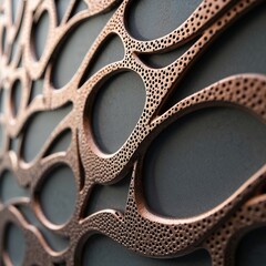 Obraz premium Abstract decorative metal panel in bronze tones, modern embossed pattern, close-up architectural element