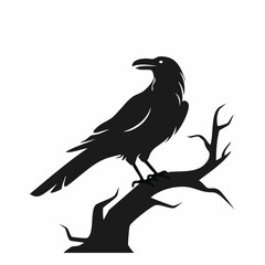 Obraz premium Silhouette of a raven perched on a branch creates a spooky atmosphere