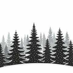 Obraz premium Snowy winter forest landscape with silhouette evergreen trees vector art