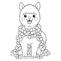 Cute cartoon alpaca on white background