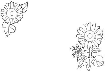 ひまわりの線画イラストフレーム１