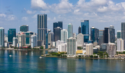 Fototapeta premium Aerial view of Brickell skyscrapers. Modern cityscape of downtown Miami.