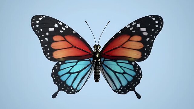Monarch Butterfly Symmetrical Wing Pattern on Blue Background