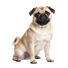 Fototapeta premium Adorable Pug Dog Sitting Isolated on White Background.