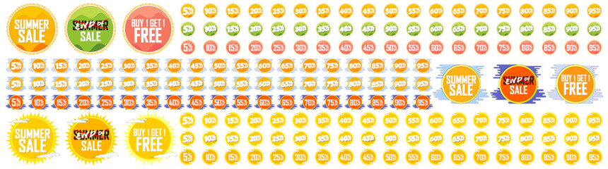 Set Sale banners design template, 180 vector discount labels for your store. End of Summer season deal 