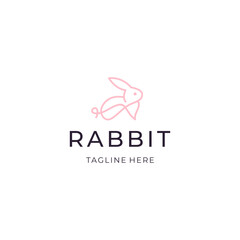 Line art rabbit logo design. minimalist line animal icon illustration vector